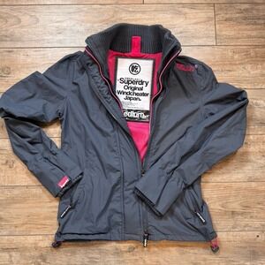 Superdry Women's Arctic Windcheater Jacket Size Medium Grey & Pink Triple Zip